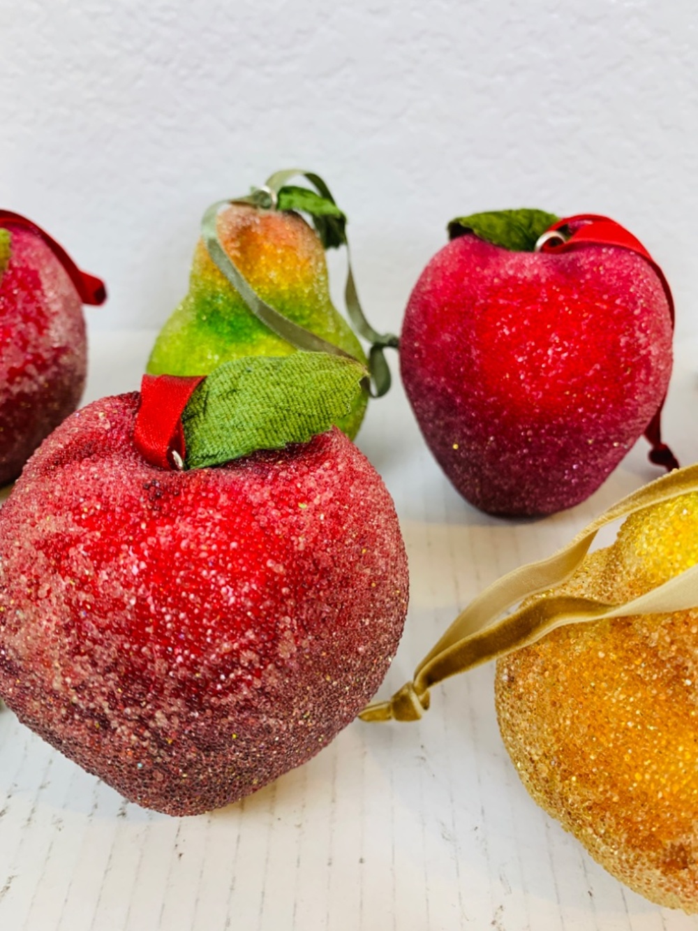 Frosted Sugared Icy Fruit Hanging Ornaments 9PC Set Apples Pears Life Size Decor - Picture 5 of 15